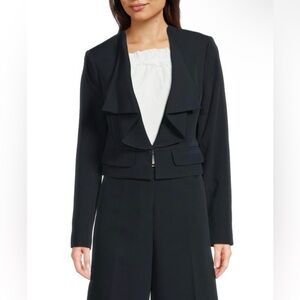 BCBG MaxAzria Cropped Blazer Jacket Women’s Size 10 Navy Draped Open Front NWT